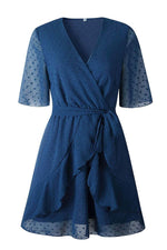 Florcoo Swiss Dot V-Neck Dress With Belt(3 Colors)
