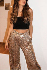 Got You Babe Sequin Pocketed Wide Leg Pants