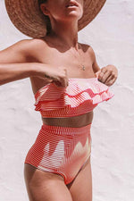 Florcoo Ruffled Irregular Striped Swimsuit