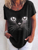 Women's T-Shirts Cat Print Crew Neck Short Sleeve T-Shirt