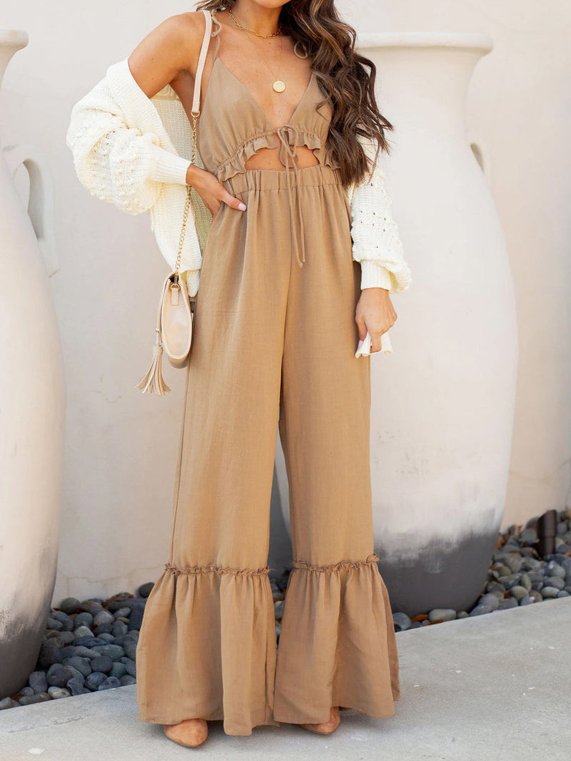 Women's Jumpsuits Sling Hollow Ruffled Flared Jumpsuit