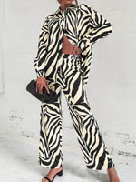 Women's Sets Striped Print Long Sleeve Shirt & Pants Two-Piece Set