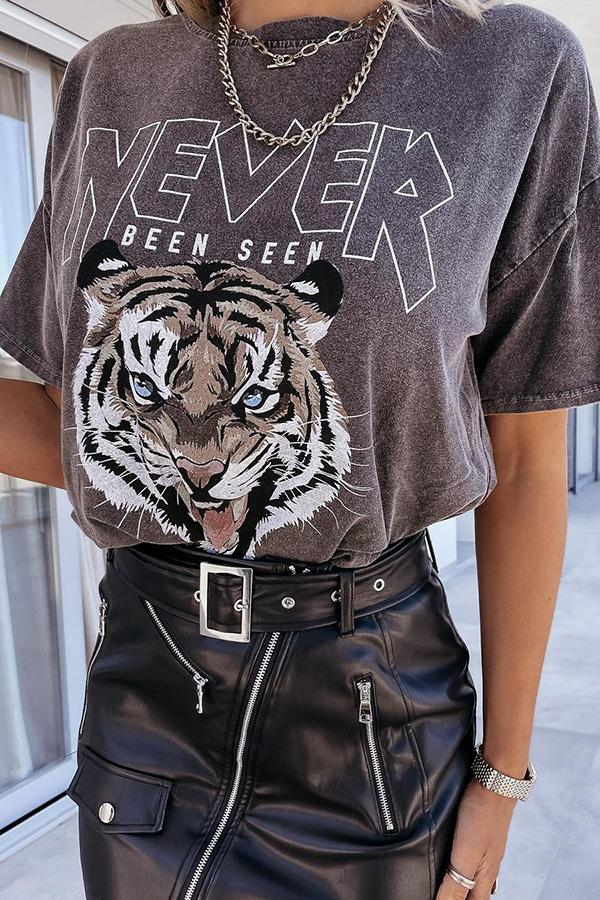 Street Style Tiger Print Casual T-shirt