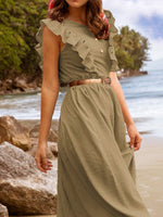 Women's Dresses Button Belt Ruffle Sleeveless Dress