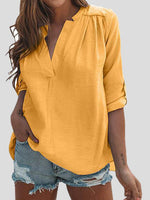 Women's Blouses Solid Casual V-Neck Long Sleeve Blouse