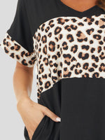 Women's Dresses Crew Neck Leopard Panel Pocket Casual Dress