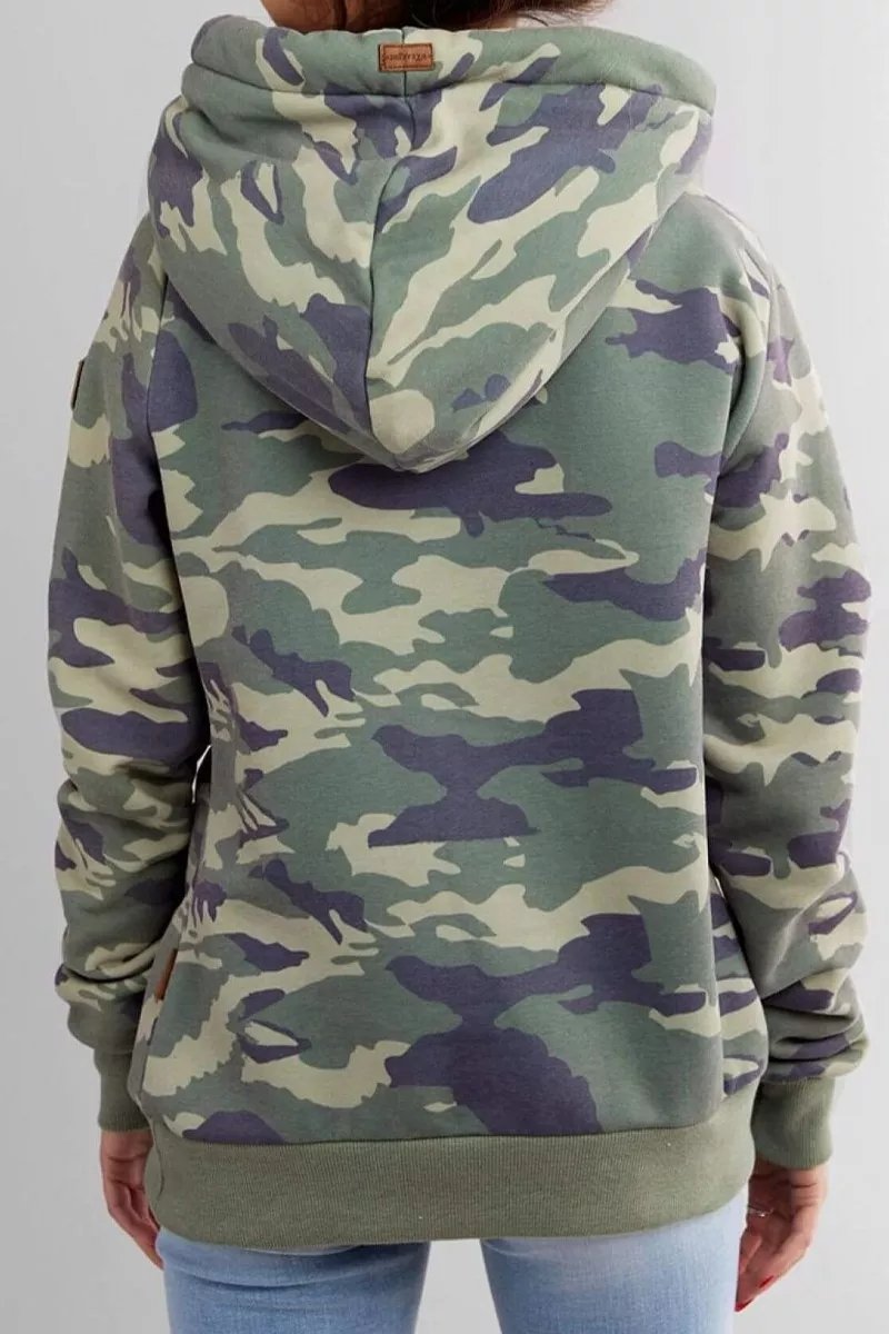 Camouflage Loose Hooded Sweatshirt Tops