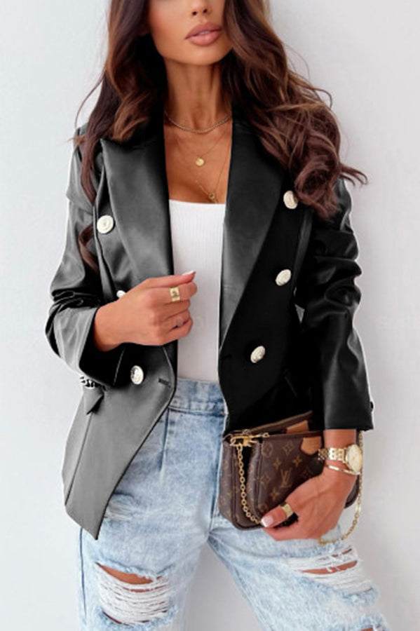 Novakiki The Gibby Double Breasted Faux Leather Blazer