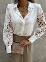 Casual V-Neck Lace Long Sleeve Lantern Shirt Blouse