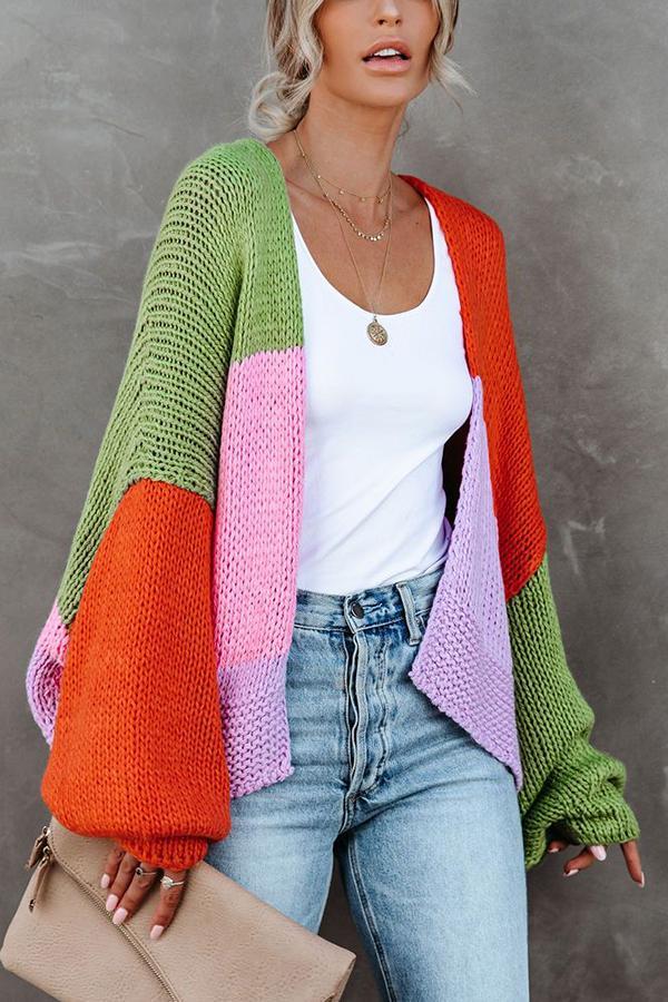 Spiced Pumpkin Colorblock Oversized Cardigan