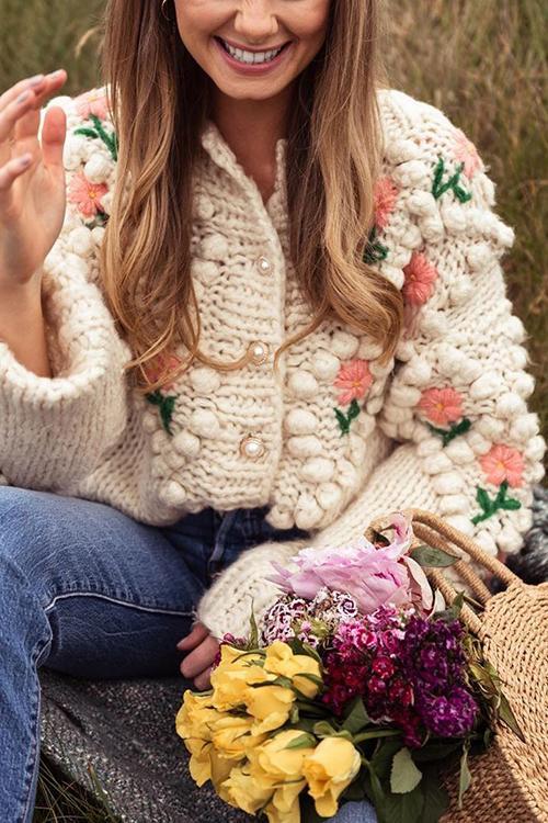 Floral Pearl Button Cardigan