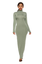 Turtleneck Long Sleeve Solid Color Bodycon Maxi Dress