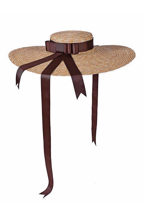 Flat Ribbon Straw Wide Brim Hat