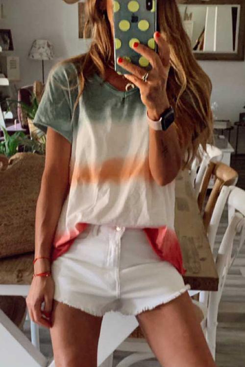 Color Block V Neck T Shirt