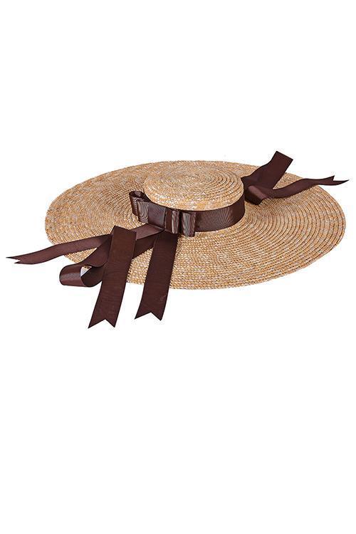 Flat Ribbon Straw Wide Brim Hat