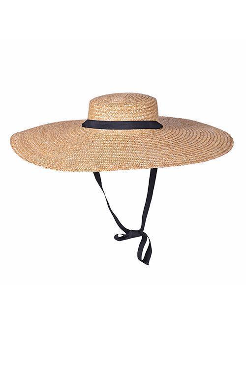 Flat Ribbon Straw Wide Brim Hat