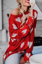 Heart Print Off Shoulder Sweater