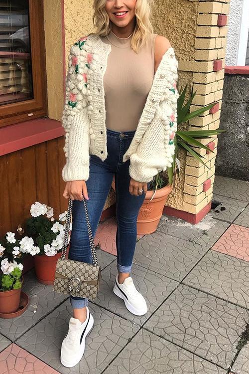 Floral Pearl Button Cardigan