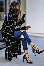 Pockets Plaid Long Hoodie Coat