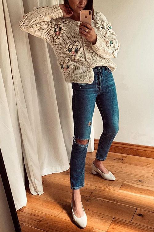 Floral Pearl Button Cardigan