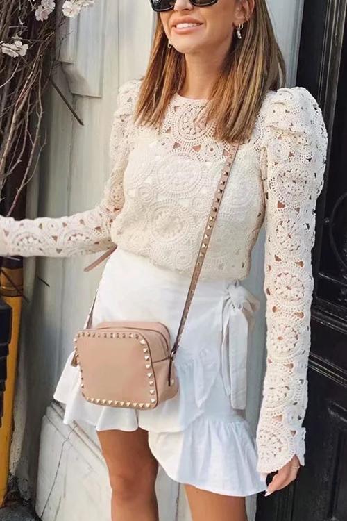 Hollow Crochet Long Sleeve Shirt