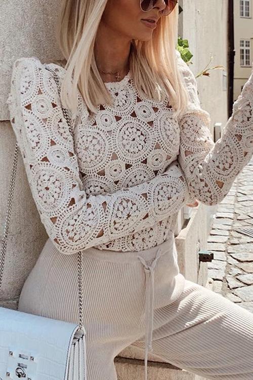 Hollow Crochet Long Sleeve Shirt