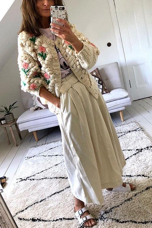 Floral Pearl Button Cardigan