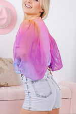 Ombre Rainbow Balloon Sleeve Blouse