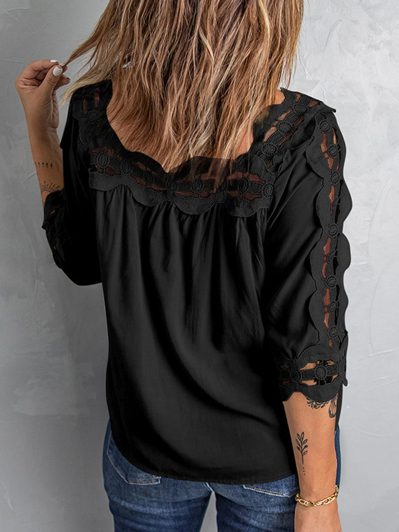 Women's Blouses Lace Panel Loose Half Sleeves Blouses