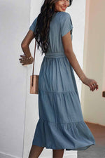 Florcoo Pure Color Simple Restraint Waist Midi Dress(3 Colors)