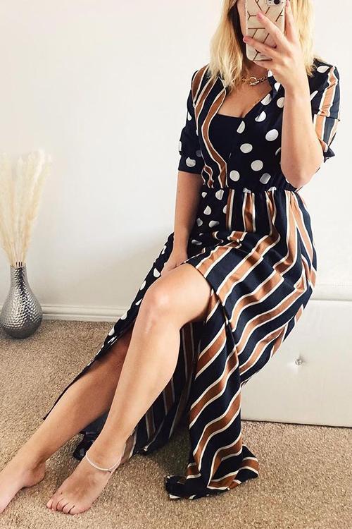 Dot Stripe Patchwork Maxi Dress