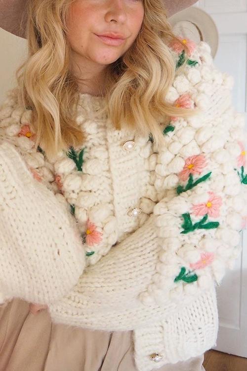 Floral Pearl Button Cardigan