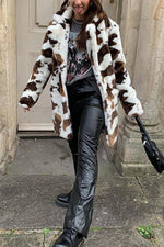 Cow Print Faux Fur Coat