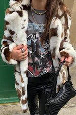 Cow Print Faux Fur Coat