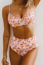 Orange Print High Waist Bikini Set