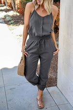 Pockets Drawatring Slip Jumpsuit