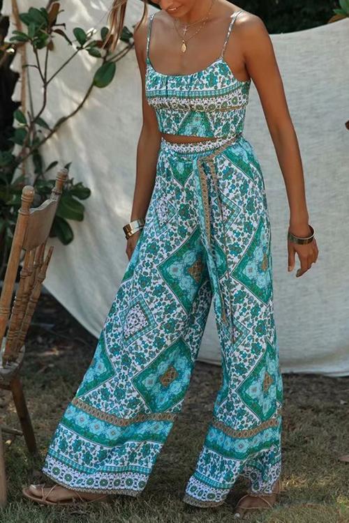 Floral Print Crop Pants Set