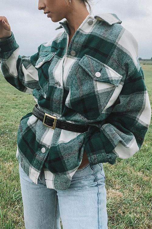 Plaid Button Pockets Coat