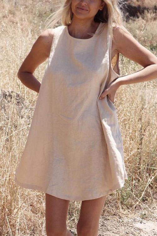 Linen O Neck Sleeveless Mini Dress