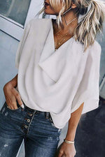 Drape V Neck Bell Sleeve Blouse