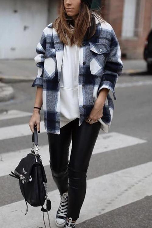 Plaid Button Pockets Coat