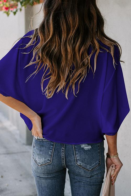 Drape V Neck Bell Sleeve Blouse