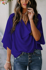 Drape V Neck Bell Sleeve Blouse