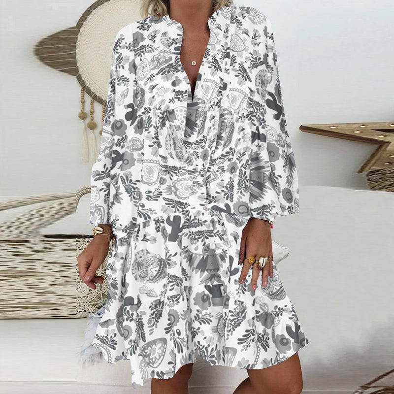 Casual V Neck Oversize Floral Mini Dress