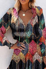 Color Leopard Print Long Sleeve Mini Dress