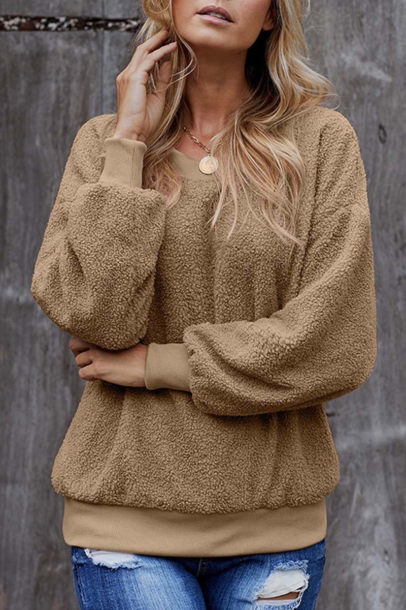 Florcoo Teddy Plush Sweater Casual Tops