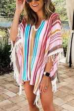 Colorful Stripe Tassels Cover Up