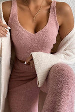 Fuzzy Tank Top Wide Leg Pants Set