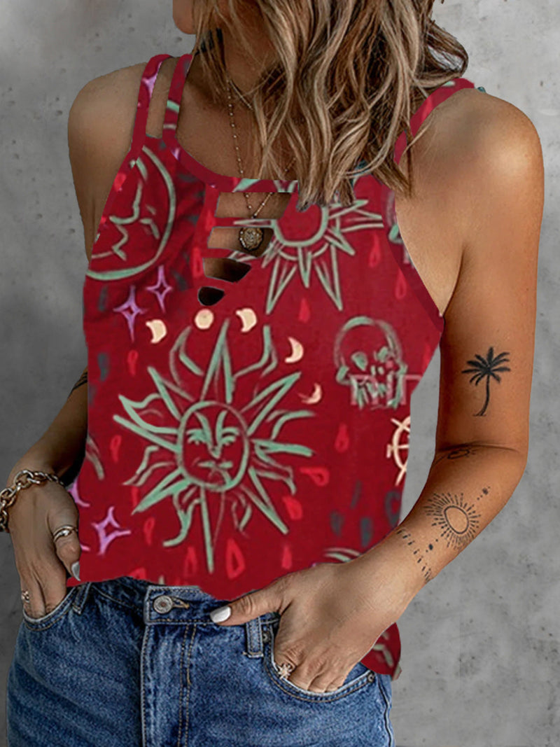 Women's Tank Tops Casual Starry Print Cutout Sleeveless Tank Top