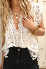 Embroidered Eyelet Cap Sleeves Top